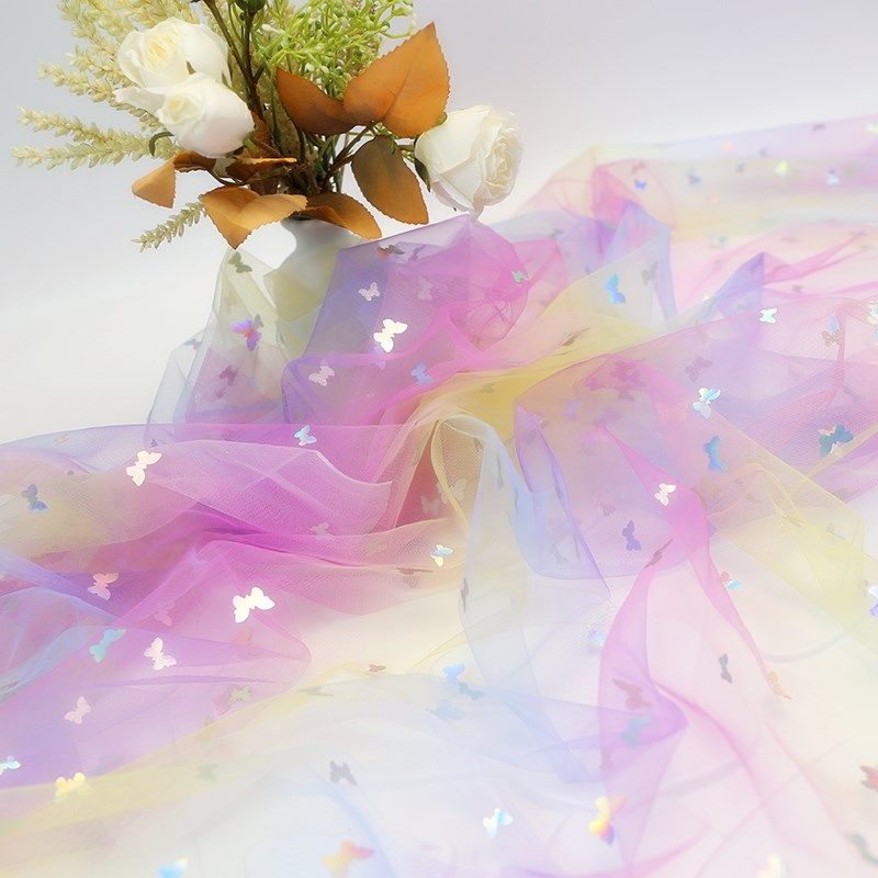 彩虹蝴蝶渐变网纱布料亮片纱绣花装饰网纱娃娃裙公主裙纱服装面料,居家布艺,海绵垫/布料/面料/手工diy,淘宝优惠券,粉丝福利购,淘宝优惠卷