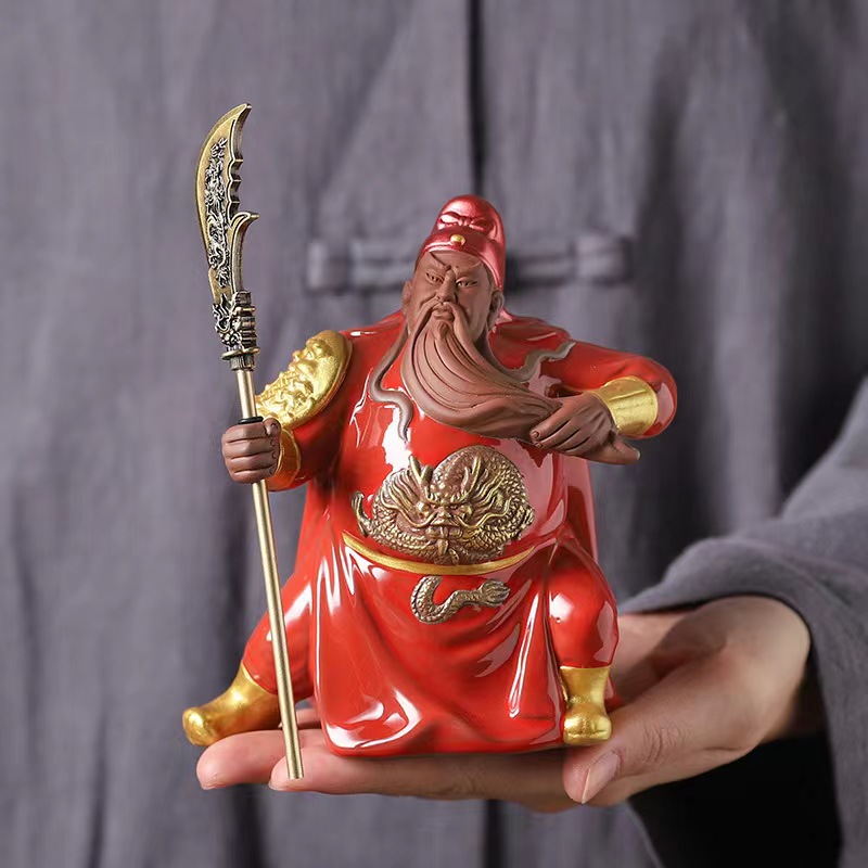 武财神关二爷紫砂陶摆件车内玄关桌面日常送礼装饰工艺品放博古架