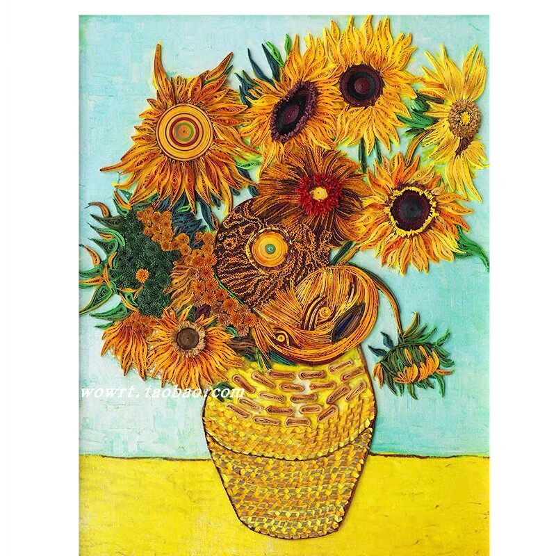 包邮A3衍纸画手工梵向日葵世界名画学生立体作业折纸设计材料包