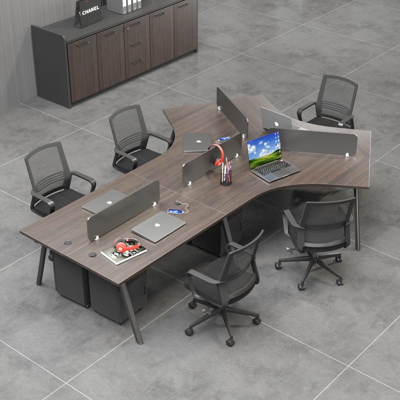 职员办公桌3/5/7/8人位创意员工桌椅组合弧形办公室工位卡座简约