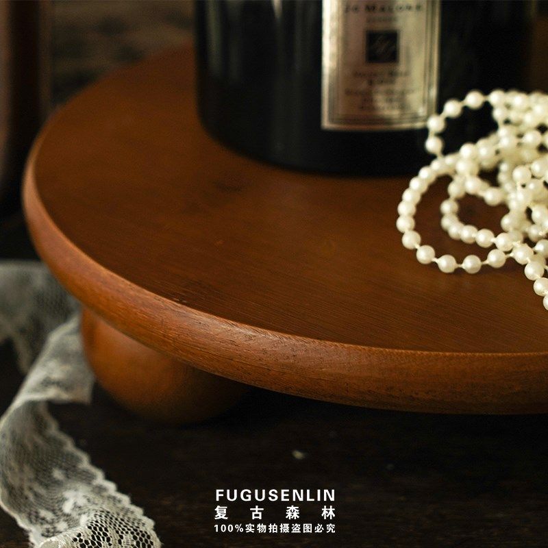 复古森林木质小高脚圆托盘甜品盘下午茶蛋糕香薰蜡烛饰品盘玄关盘,家居饰品,香薰托盘,淘宝优惠券,粉丝福利购,淘宝优惠卷