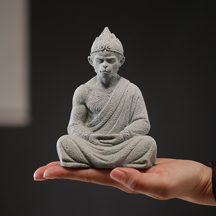 创意孙悟空猴子青砂石摆件鱼缸盆栽造景装饰齐天大圣客厅酒柜禅意