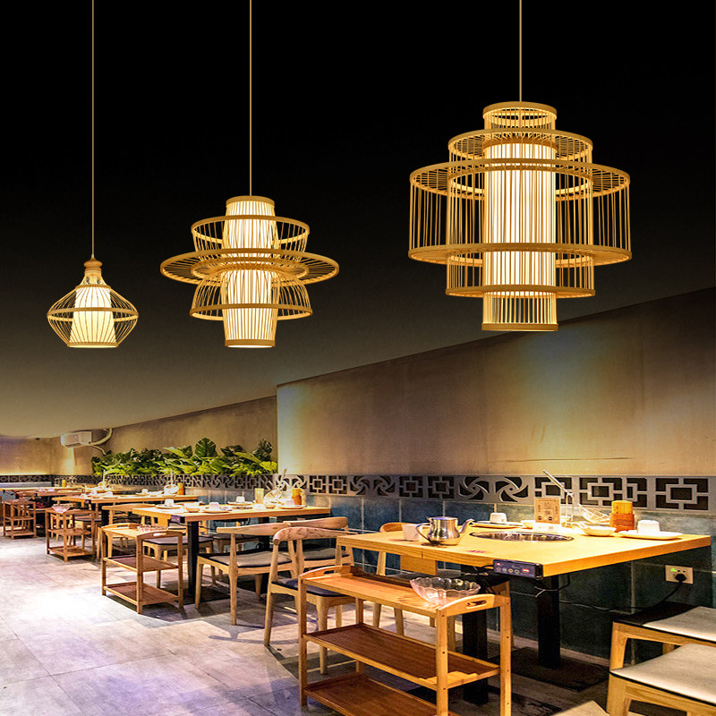 新中式竹艺吊灯民宿吧台创意个性茶室火锅店餐厅中式竹编灯笼灯罩