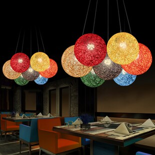 创意个性 饰灯 圆形麻球吊灯商用餐厅酒吧奶茶店艺术吧台手工编织装