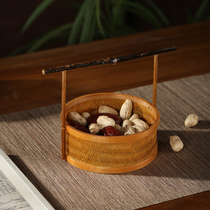 中式手工竹编篮子桌面摆件紫竹手提篮水果篮茶点盘茶具茶盘收纳盒,特色手工艺,竹编/竹雕,淘宝优惠券,粉丝福利购,淘宝优惠卷