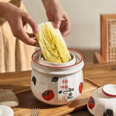 墨色田园泡菜坛子家用酸菜罐带盖陶瓷腌菜密封罐小咸菜保鲜储物罐