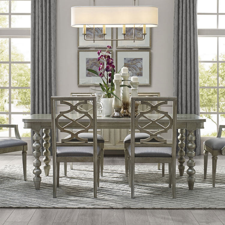 美式art轻奢香槟色实木餐桌椅组合莫里印象长方形别墅餐厅吃饭桌