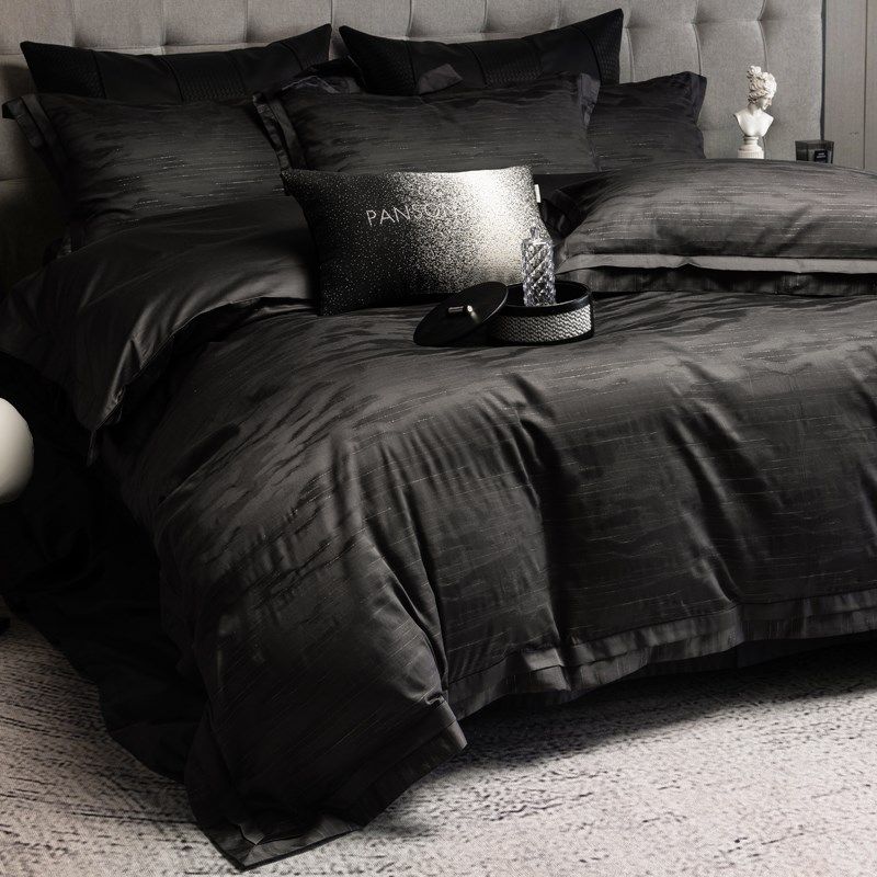 高端120S锦缎长绒棉四件套纯棉色织高级感提花被套床单别墅床品