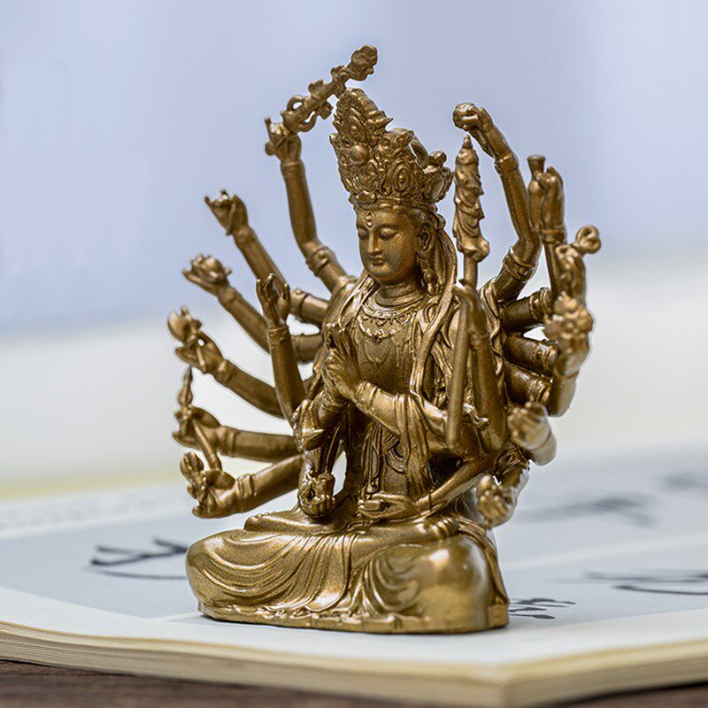 简修行准提佛母铜像准提菩萨像摆件精致小随身佛像中式家居装饰品