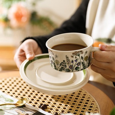 舍里中古风咖啡杯碟套装家用拉花杯拿铁杯高级感小众女生下午茶杯
