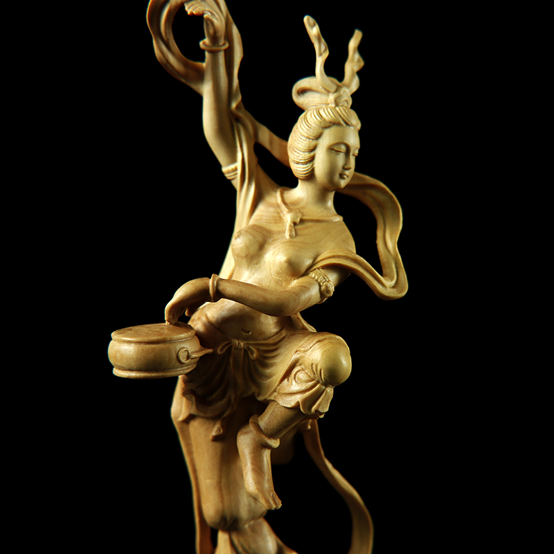 黄杨木雕摆件新中式家居中国古典人物雕刻工艺品收藏美女敦煌飞天