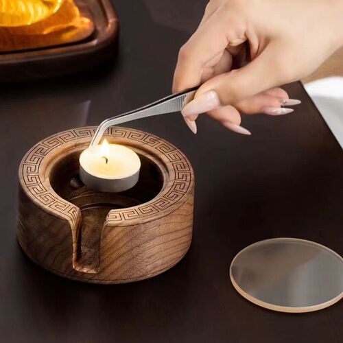 蜡烛煮茶炉e加热炉烤茶烛台煮茶器胡桃木茶壶托底座泡茶暖茶温茶