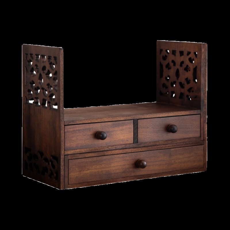 东南亚复古实木架子简易s小书柜中式桌面书架置物架飘窗折叠收纳