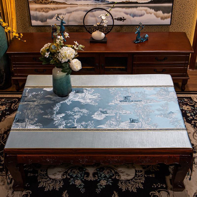 新中式茶几桌布家用客厅茶u几垫布艺现代简约长方形刺绣餐桌布定
