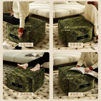 苔绿豹子复古立体绣可拆洗坐墩客D厅墩子蒲团坐垫凳沙发垫凳子
