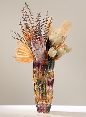 现代轻奢珐琅彩玻璃花瓶果盘摆件高档创意客厅电S视柜餐桌玄关装