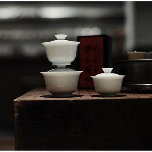 梅似雪景德镇白瓷若深评审盖碗 二G才 薄胎茶具 防烫高温还原