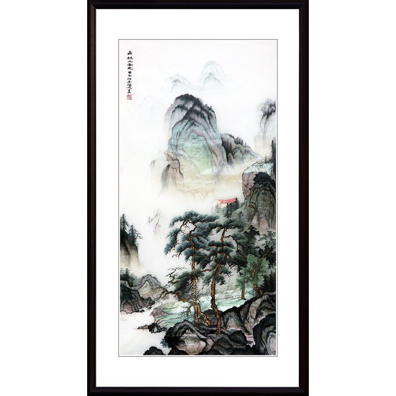 苏绣成品挂画山水风景o明清现代家居走廊中式玄关纯手工刺绣装饰