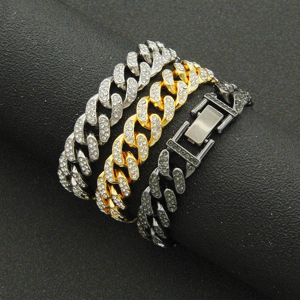 新品Hip hop full diamond Cuban bracelet bracelet trendy men'