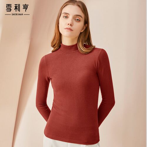好货2025秋冬季新款高领双面德绒打底衫女式长袖t恤红色内搭大码