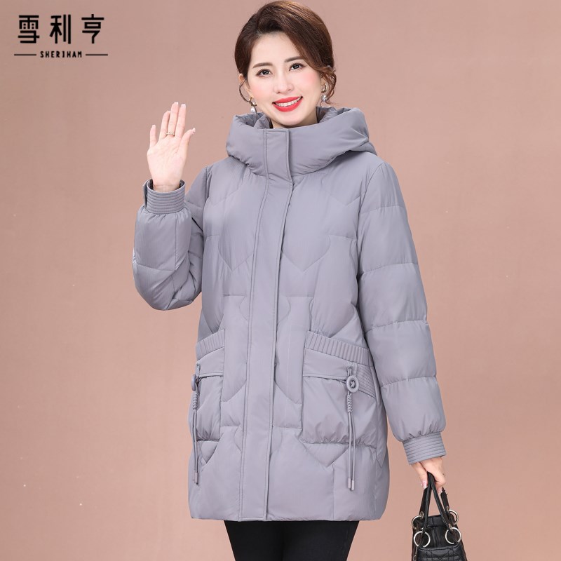 好货中年妈妈韩版加厚白鸭绒外套2025冬季新款洋气大码宽松遮肉羽