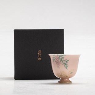 家用陶瓷喝茶单杯 苍烟i红高足手绘品茗杯 茶室文人器杯
