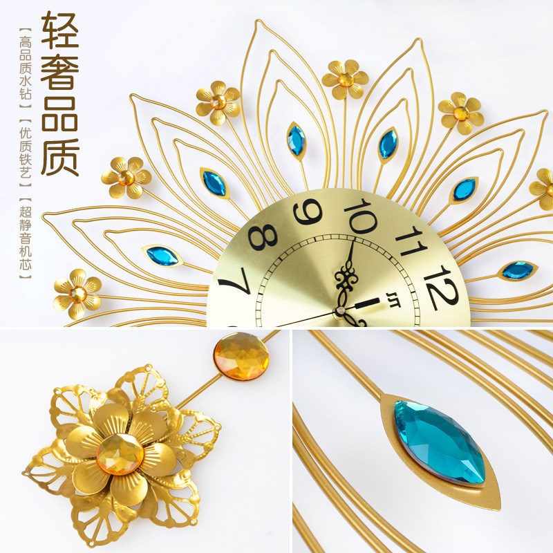 欧式轻奢钟表挂钟客厅高级感家用装饰孔雀时钟挂墙跨Y境亚马逊爆