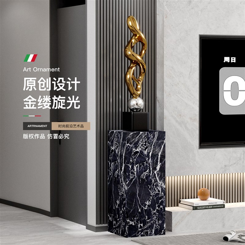 速发艺术电镀雕塑摆件意式轻奢进门玄关高级感落地竖高酒店客厅装