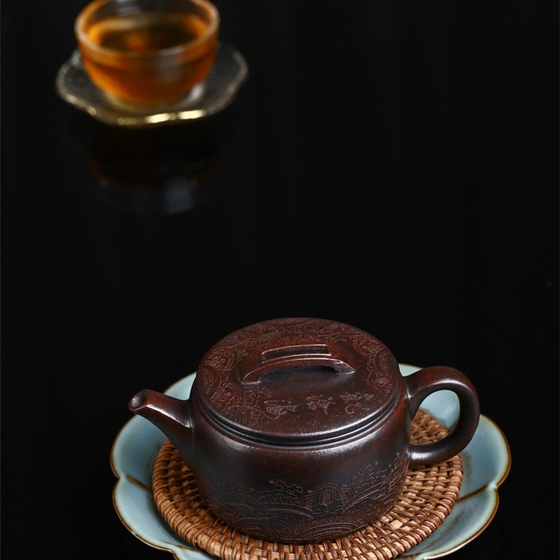 速发观沧纯汉瓦壶宜兴大口一片瓦古铜泥全海手工茶具茶壶紫砂壶
