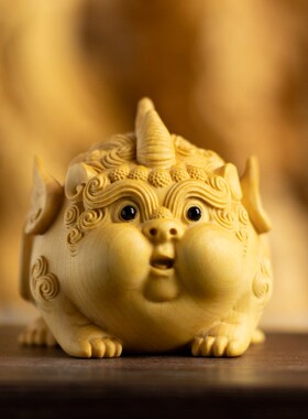 速发小叶黄杨木文实木雕刻可爱萌宠神兽送貅雕玩手把件盘玩貔礼小