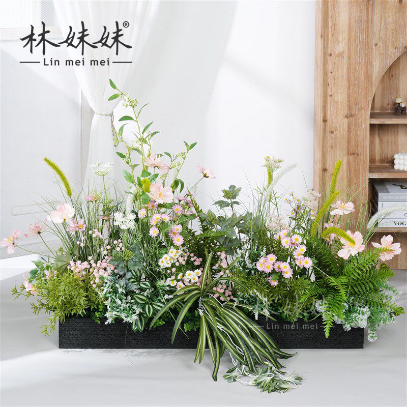 速发仿真绿植套装组合假花盆栽隔断花箱餐厅装饰花草墙饰仿生花艺