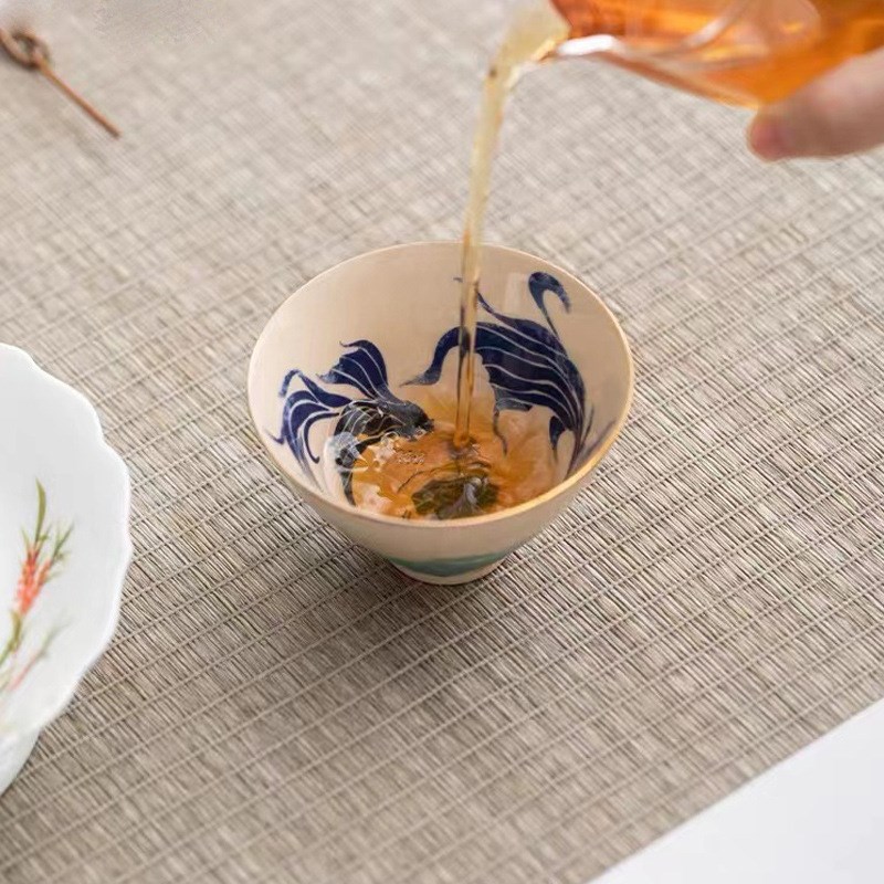 速发专木灰手绘主人杯单杯陶夫茶杯个人草用大号品茗杯斗笠杯功瓷