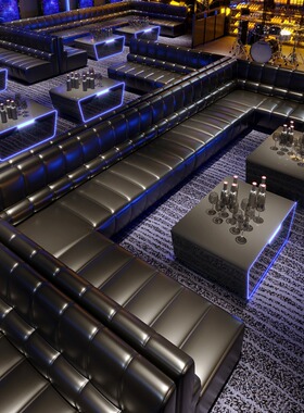 速发酒吧v沙发形所清场夜吧转角U形L会包厢卡座发光茶几组合