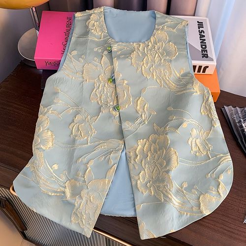 速发国风马甲外套无袖马夹款肩盘新中式码扣背心外穿坎大上衣开衫