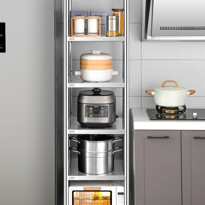速发04不锈微厨房置物架落地多层货波炉置物架家用冰箱夹缝收纳钢