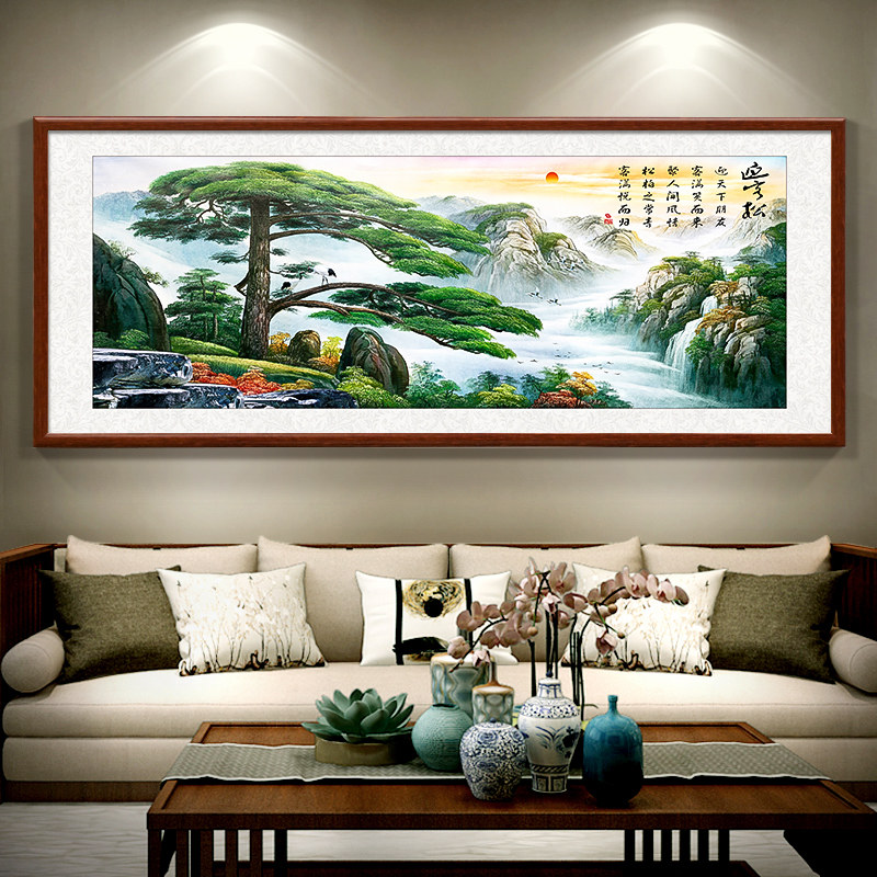速发迎客松新中式客厅画饰画国发办公室挂画山水招财沙装背景墙壁