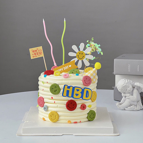 速发表脸笑情饼干烘插甜品点缀韩式风生日蛋糕装饰焙牌