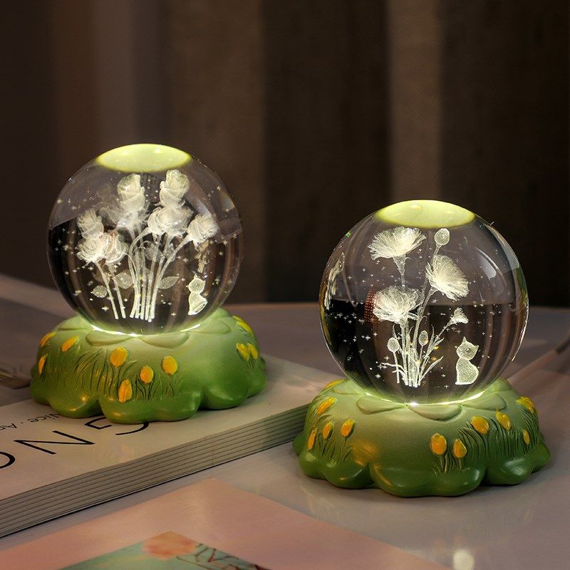 母亲节发光水晶球郁金香花束小夜灯摆件生日送女生礼物女朋友闺
