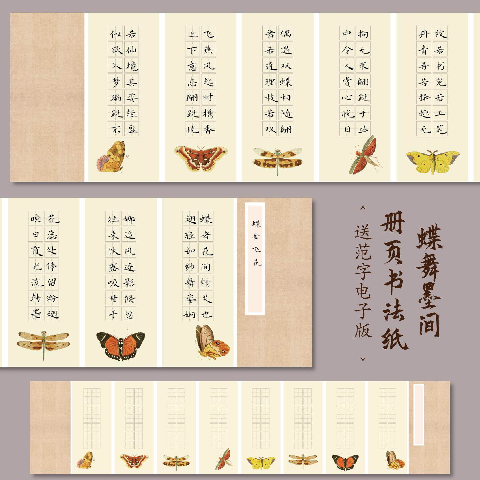 蝶舞墨间册页书法作品纸小学生专用纸田字格折页书法纸硬笔练字本