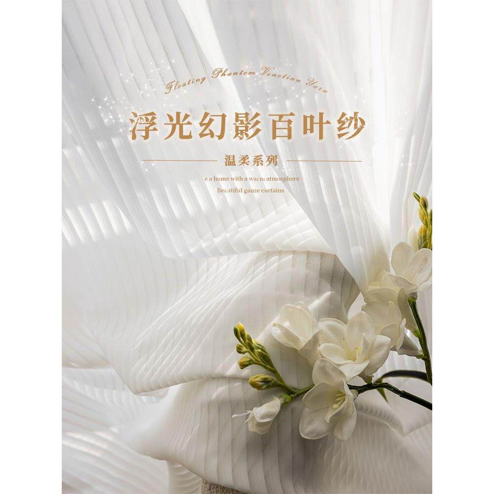网红透光不透人竖百叶梦幻帘白纱窗帘客厅阳台卧室竖条纹窗纱纱帘