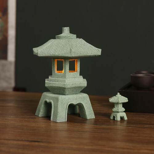 复古中式青砂石雕石灯摆件假山盆景微景观景造景创意鱼缸装饰品