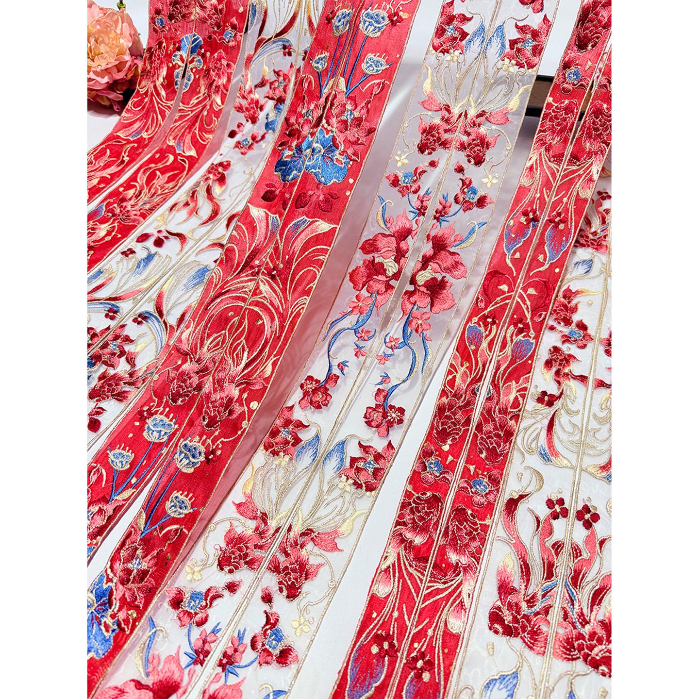 绣花领口边条蕾丝辅料国风汉服领子锦鲤刺绣窗帘纱花边刺绣边diy
