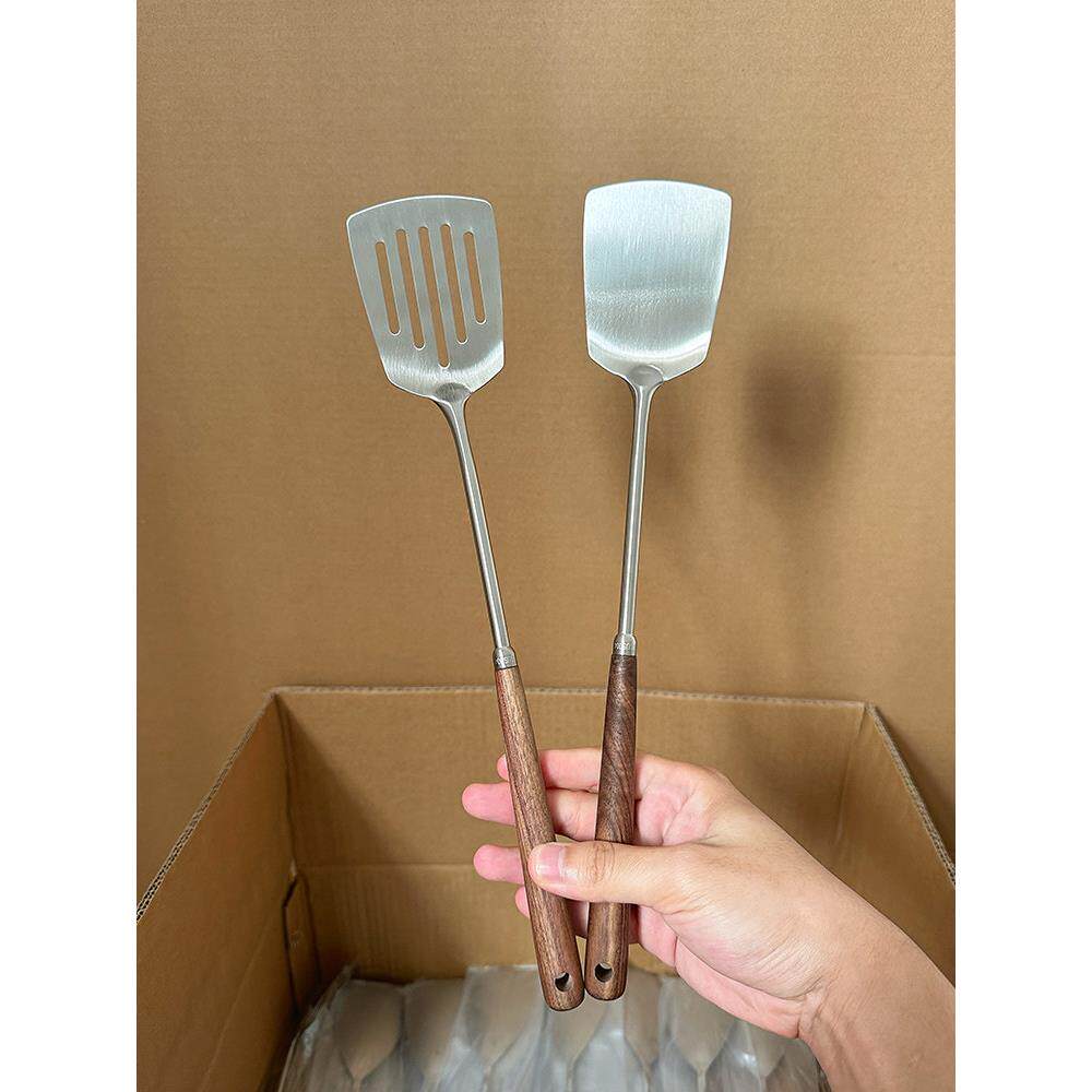 百畅家·304不锈钢胡桃木小锅铲家用厨具迷你炒菜铲子煎铲平底铲