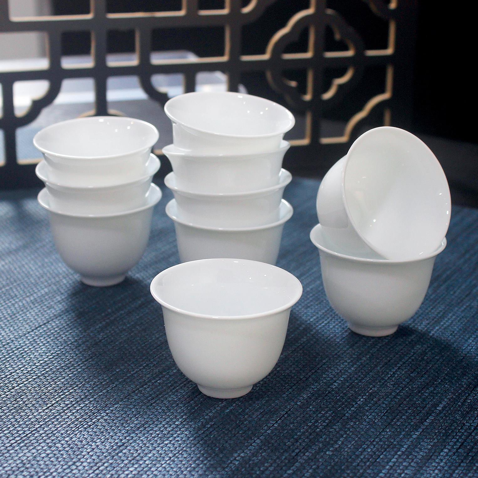 高温白瓷功夫茶具茶杯聚香铃铛美人杯40ml高款纯白泡茶品茗杯防烫