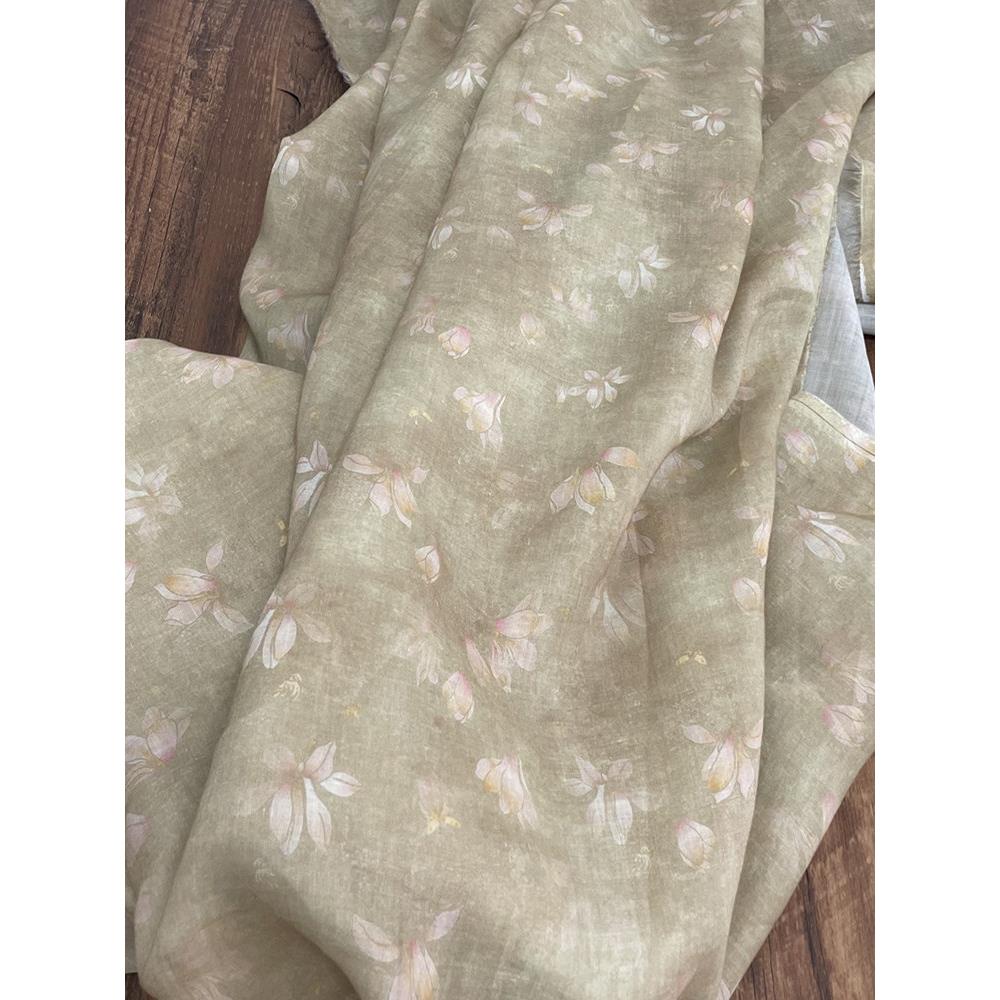 布久以逅苎麻印花布料古典连衣裙旗袍汉服设计师款面料手工布艺