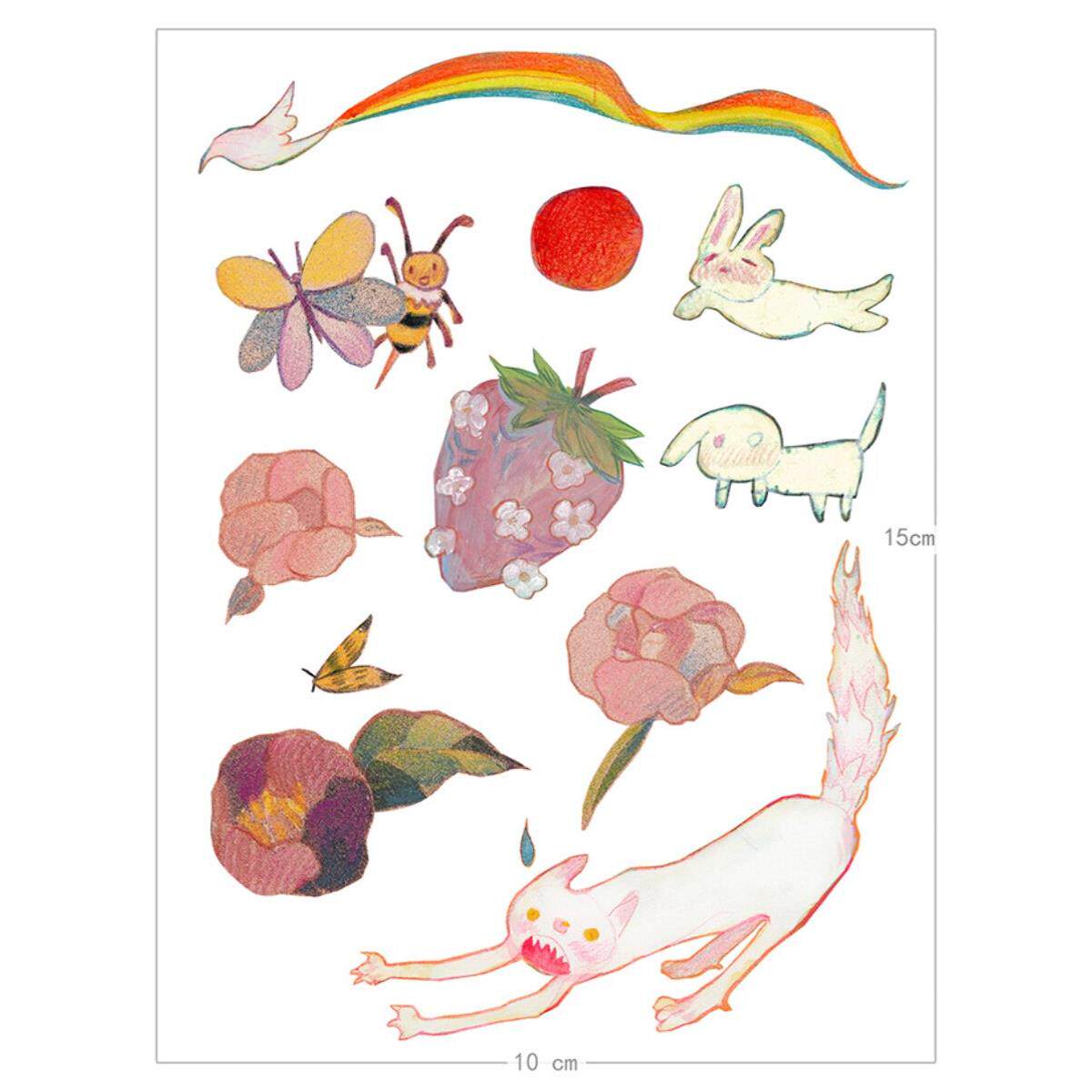 九水巷丨原创纹身贴丨插画手绘图案卡通可爱装饰草莓猫小花星星