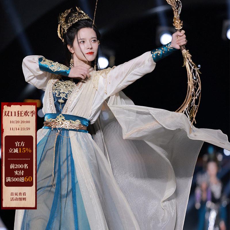 拟梦国风大典秀场款圣微女武神改良非汉服对襟一片式下裙汉元素