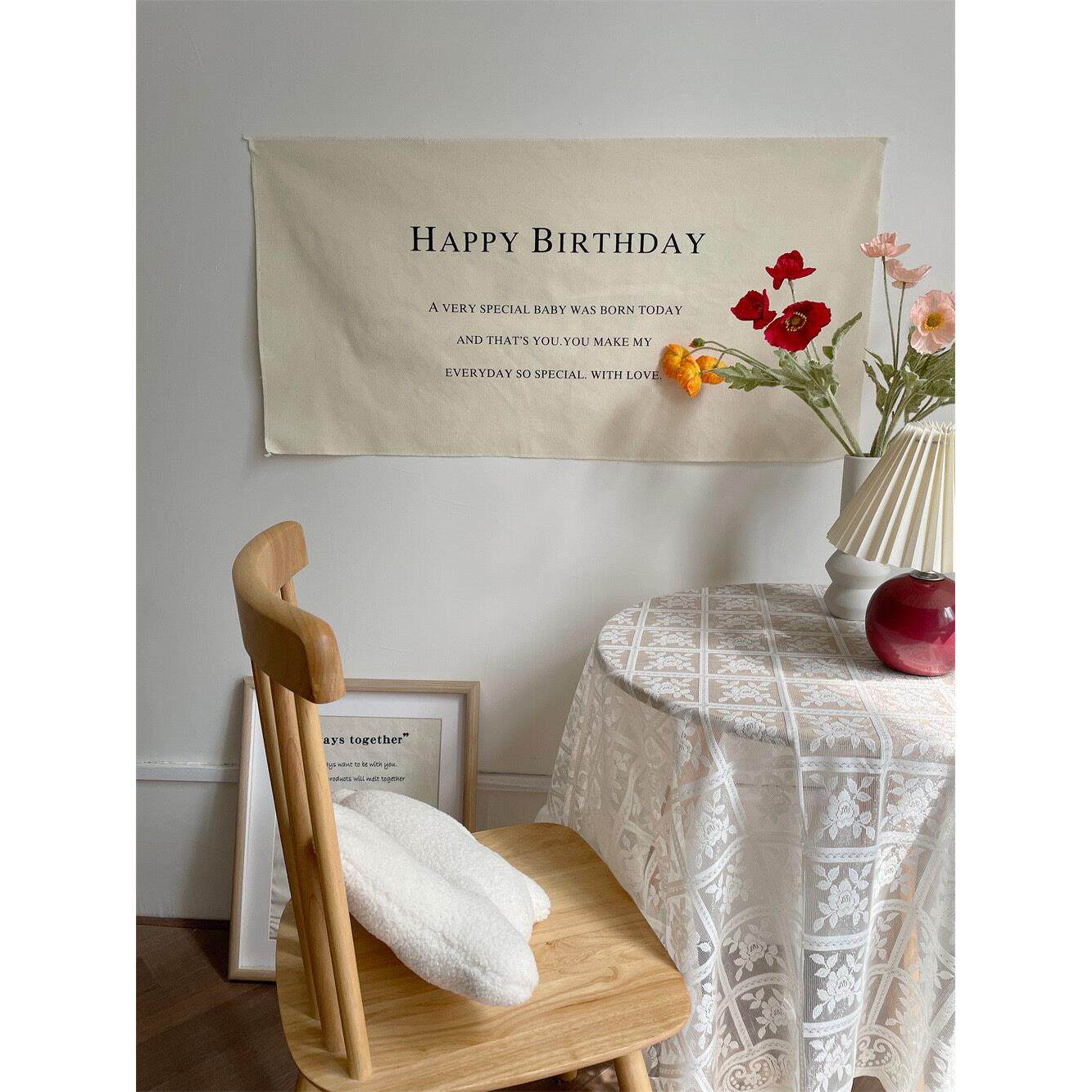 ins风生日周岁百天纪念日挂布拍照道具happy birthday拍摄背景布