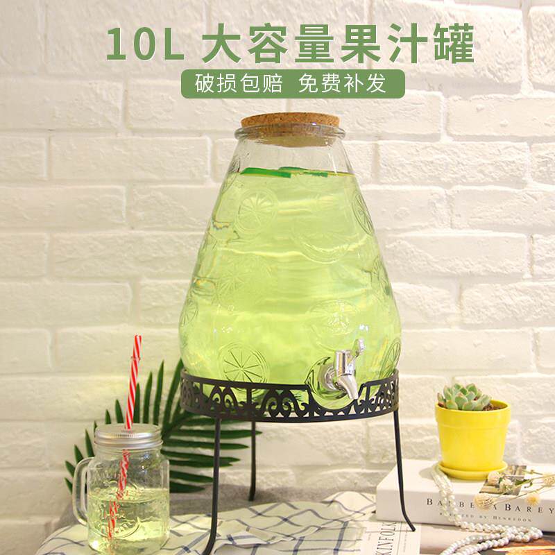 zakka出口复古木塞果汁玻璃罐桶大号带盖泡酒家用欧式水龙头10升
