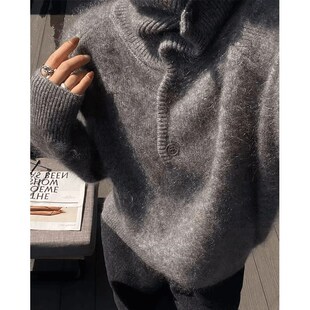 速发纽新设计感慵懒风高级感衣好看浣熊绒灰色高领毛超2025秋冬扣